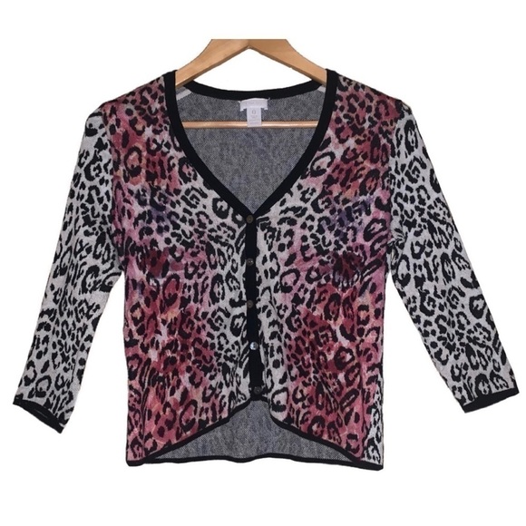 CHICO’S size 0 Leopard Print 3/4 Sleeve Cardigan Sweater Animal Pink Women’s S 4 - Picture 13 of 13
